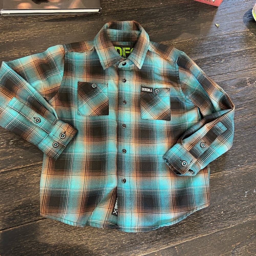 DIXXON Kids Blue and Brown Plaid Button Down Shirt